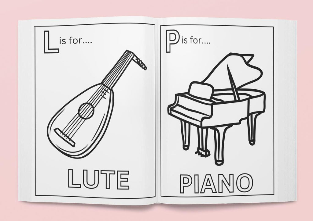 Musical Instruments Coloring Pages A-Z: Children's Education (PDF)