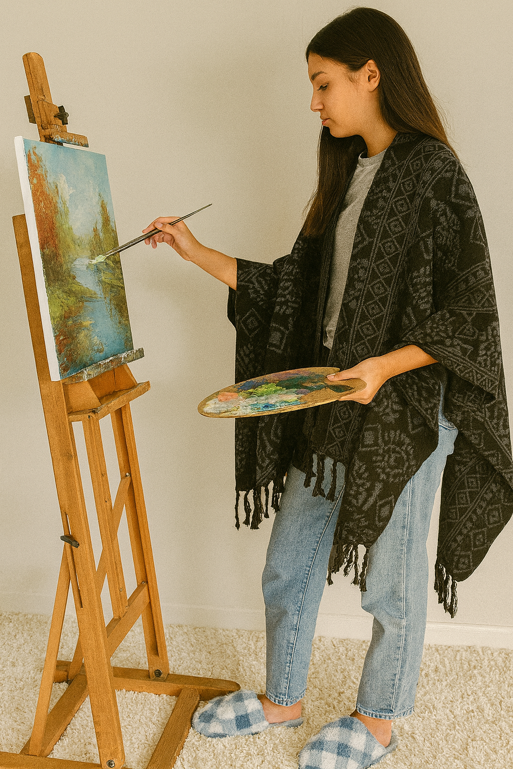 Poncho -  Black & Grey | Reversible Wool-Blend