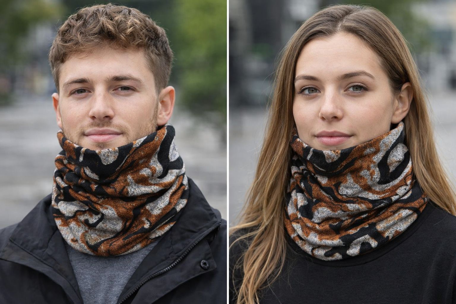 Neck Warmer | Gaiter : Abstract Marbled Brown-Black-Grey