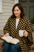Poncho - Cream & Black Checkered | Wool-Blend