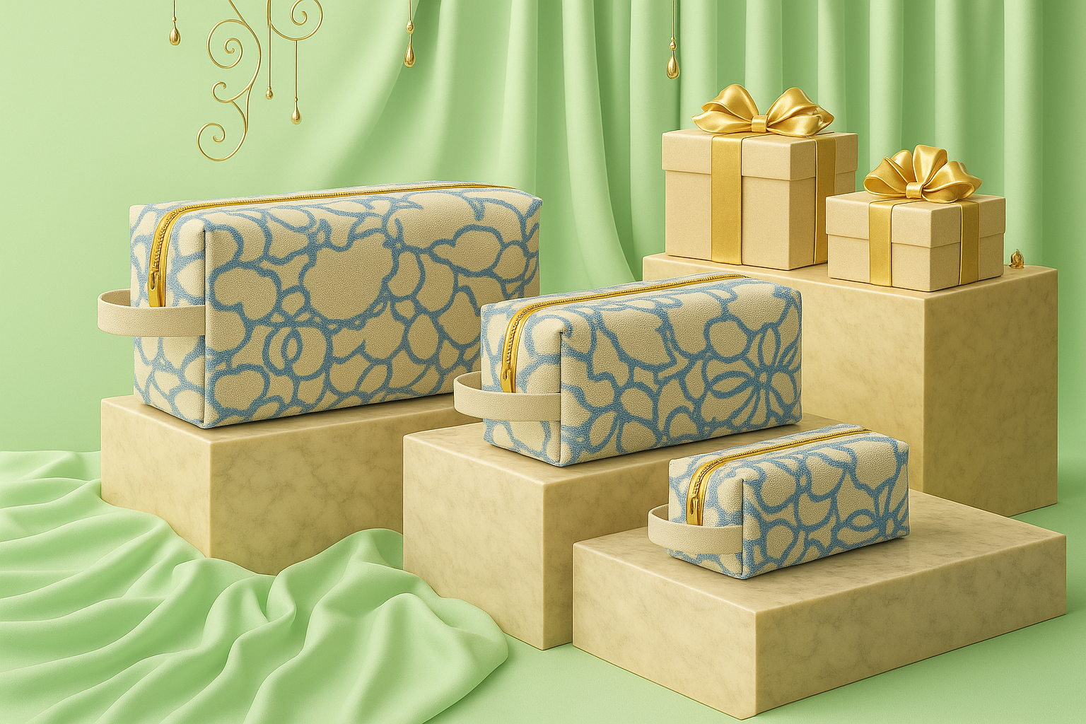 Boxy Makeup Bags - Thai Lotus, Blue