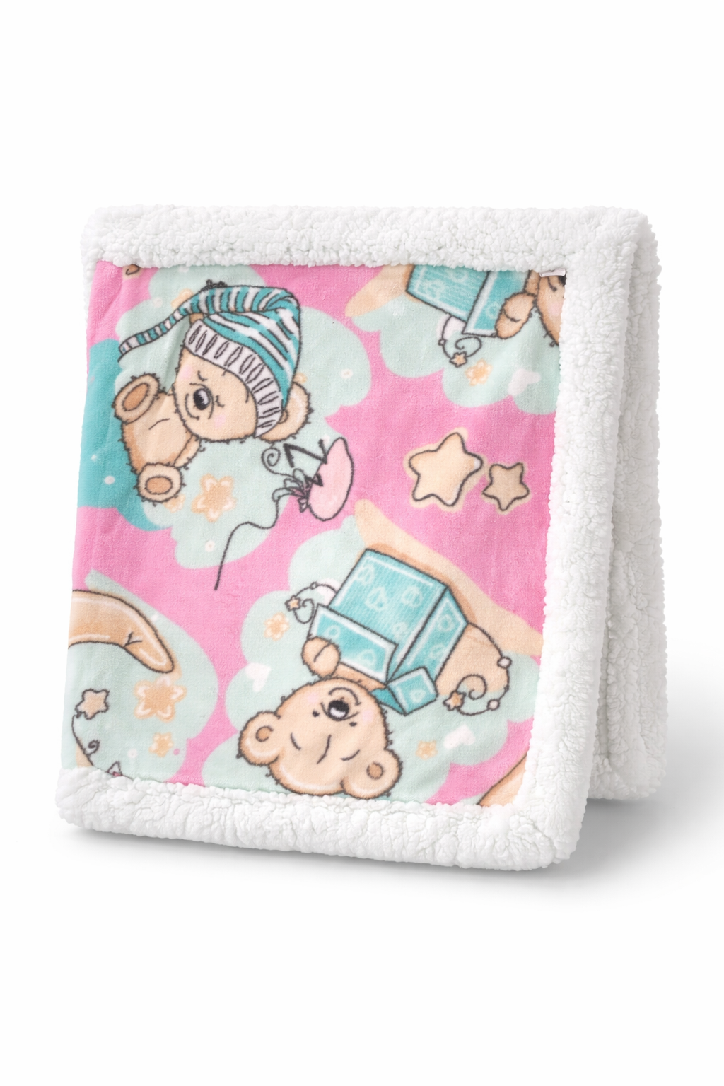 Baby Blanket : Green Teddy - Sherpa & Flannel