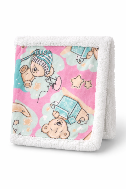 Baby Blanket : Green Teddy - Sherpa & Flannel
