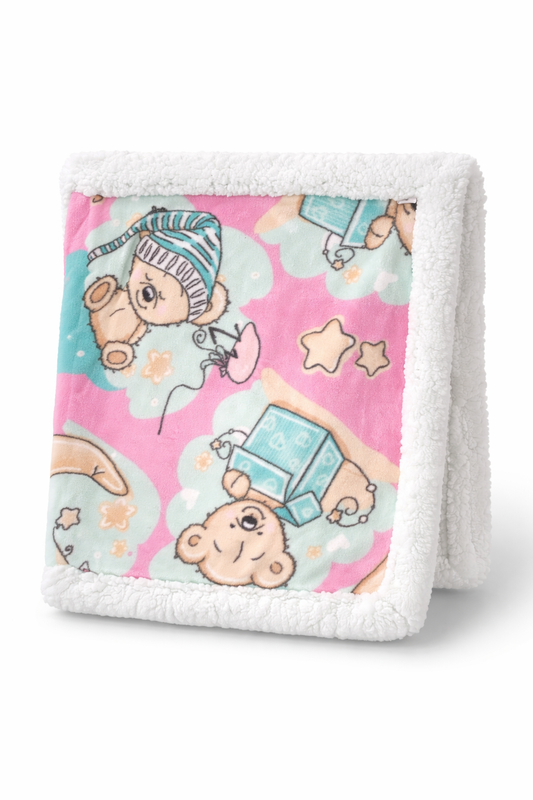 Baby Blanket : Green Teddy - Sherpa & Flannel (0-6 months)