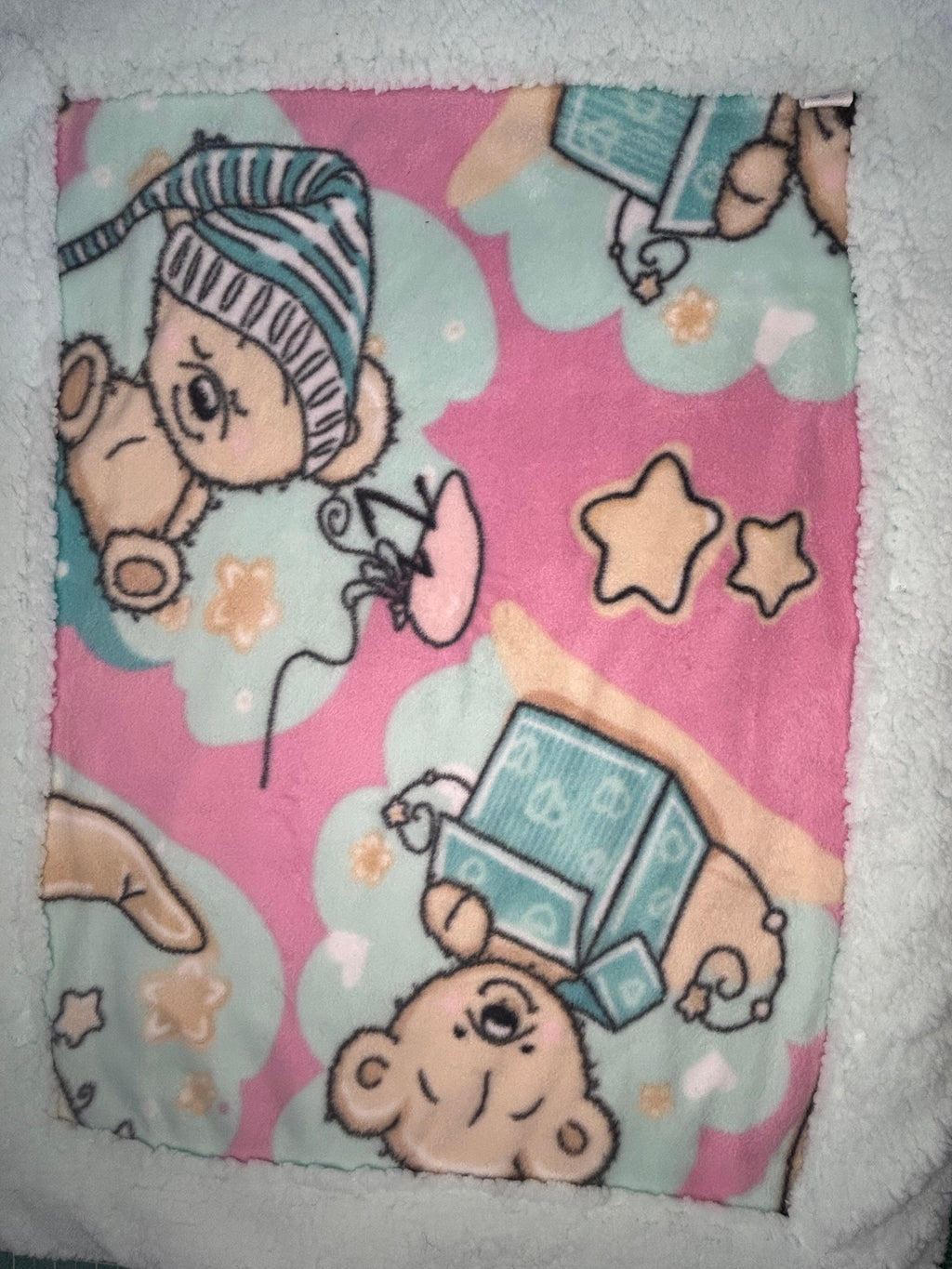 Baby Blanket : Green Teddy - Sherpa & Flannel