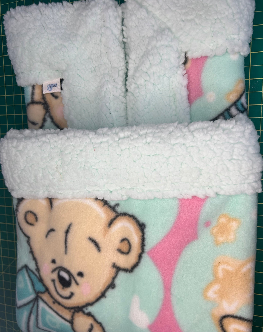 Baby Blanket : Green Teddy - Sherpa & Flannel