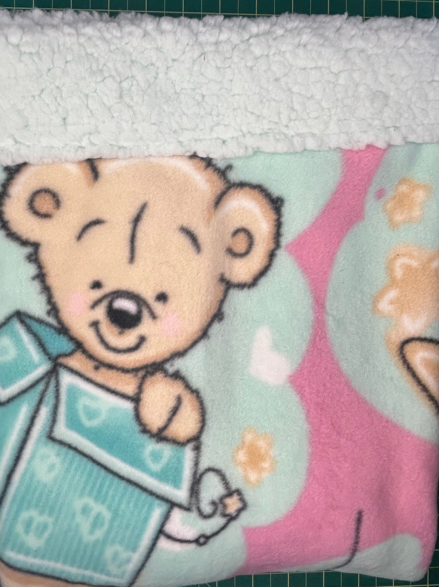 Baby Blanket : Green Teddy - Sherpa & Flannel (0-6 months)