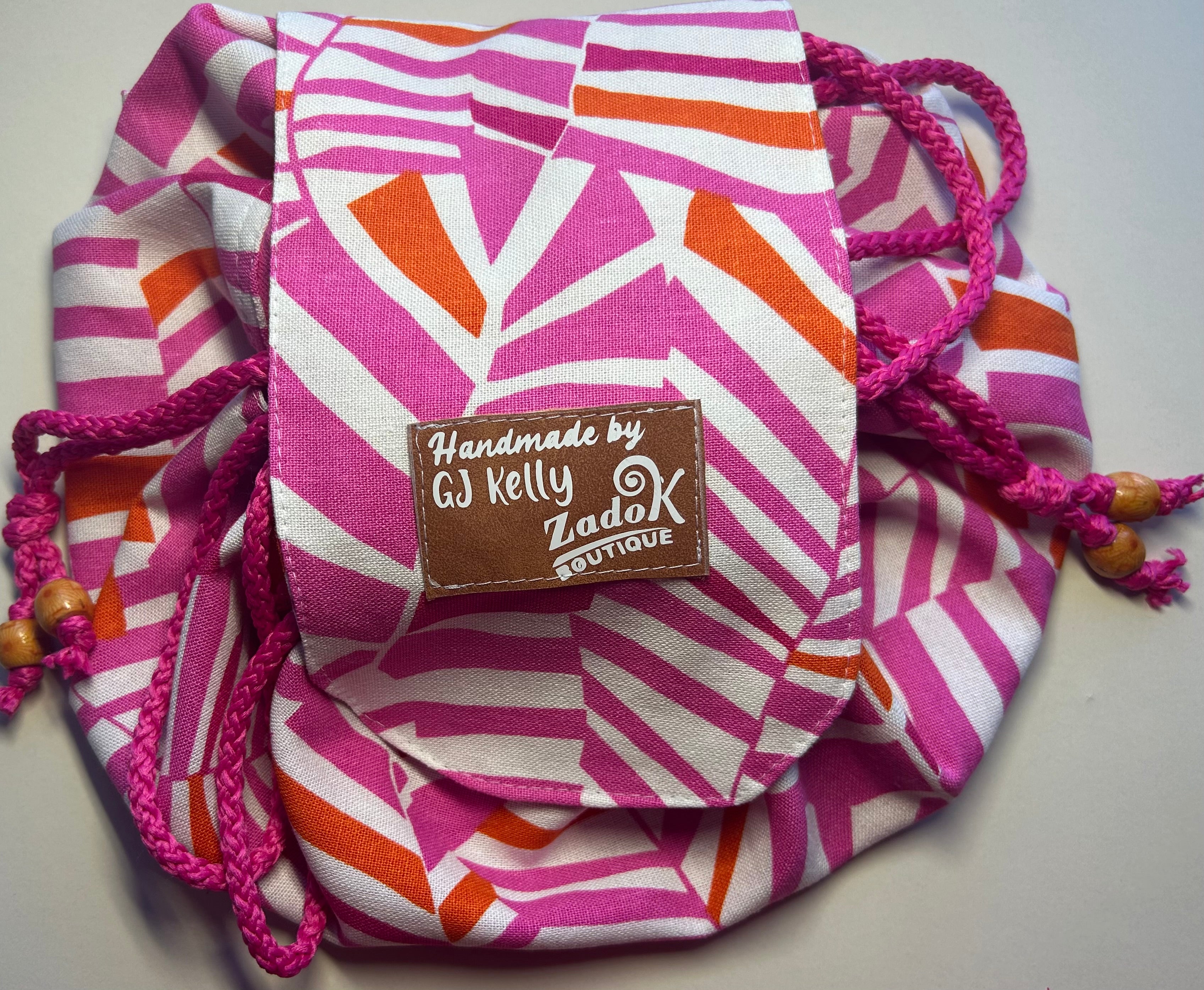 Drawstring Makeup Bag - Hot Pink geometric