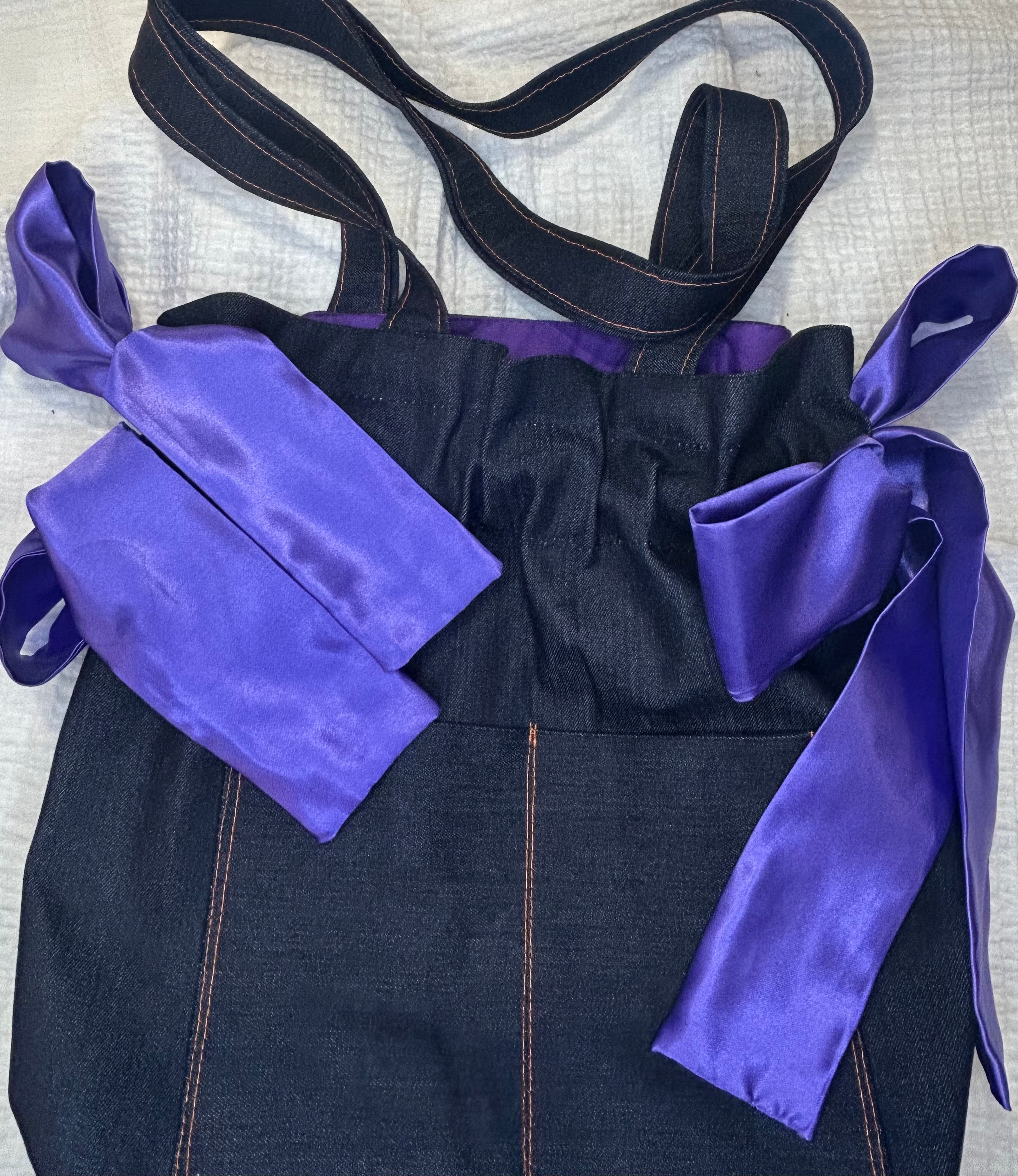 Black Denim Tote Bag with Bows