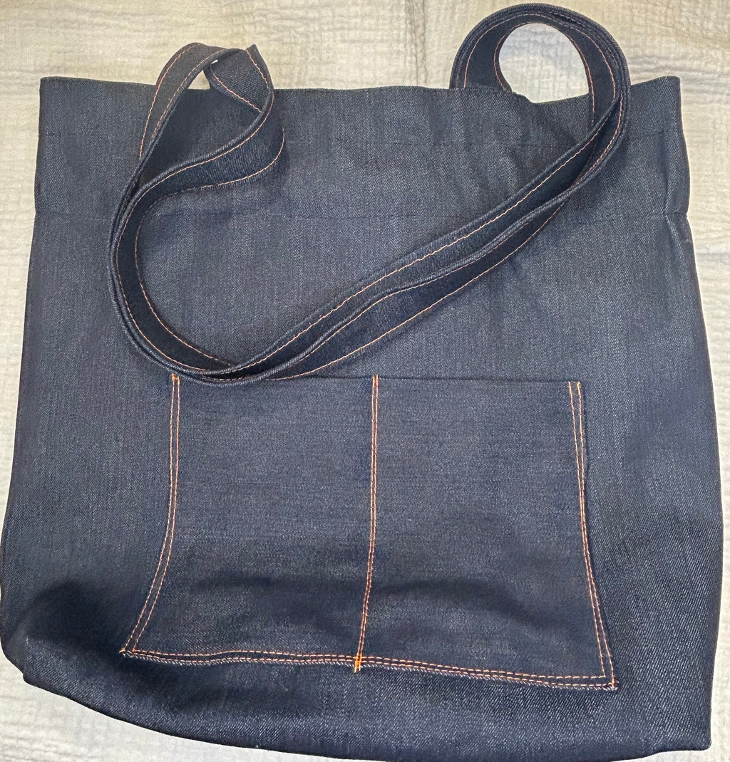Black Denim Tote Bag with Bows