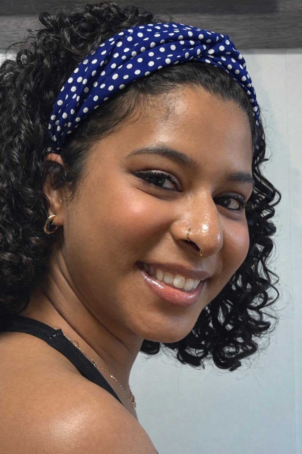 Knotted Headband: Dark Blue Polka Dots