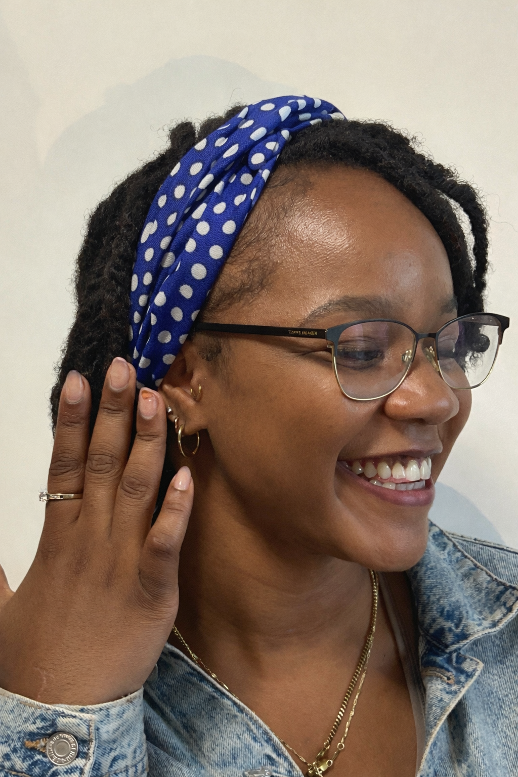 Knotted Headband: Dark Blue Polka Dots