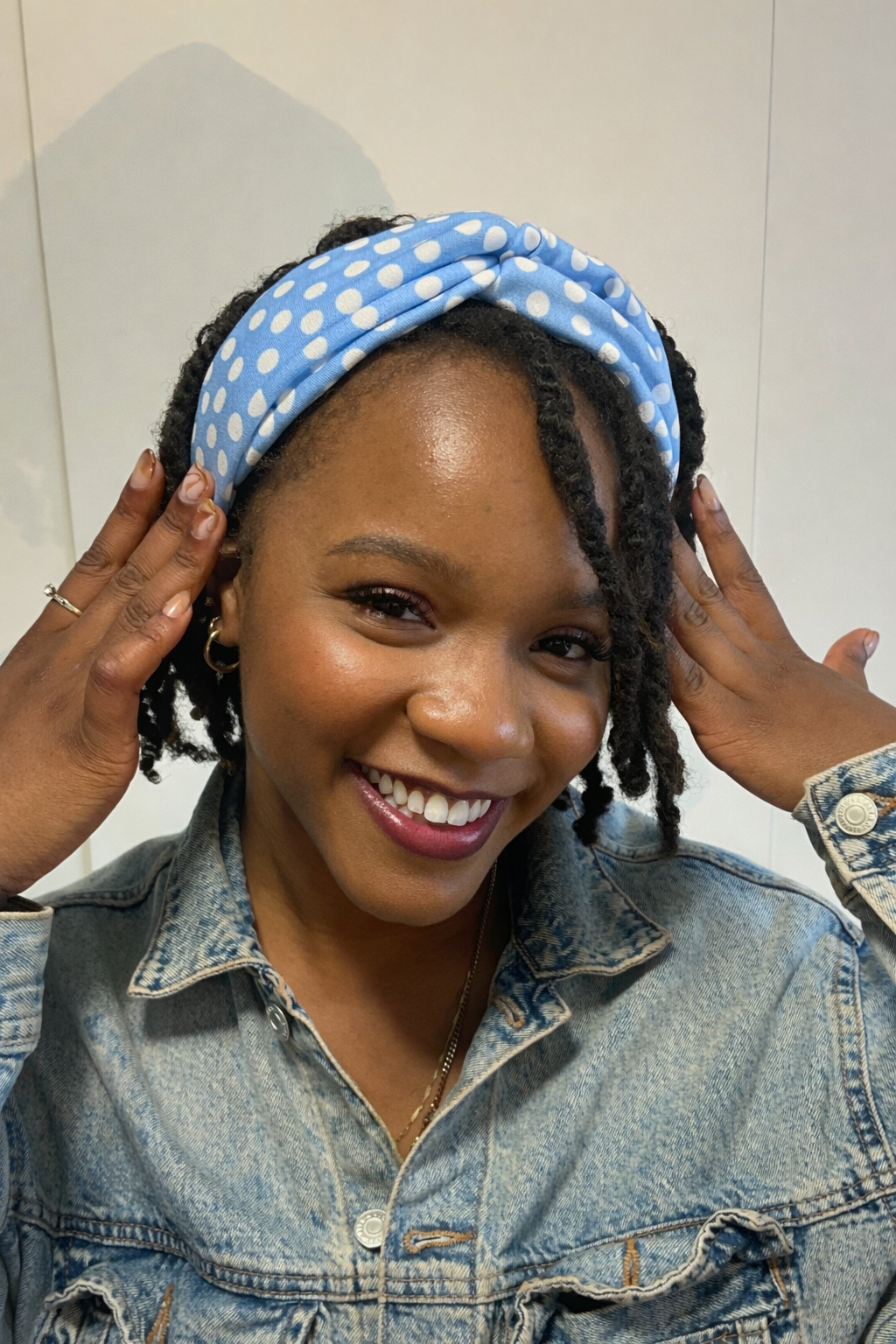 Knotted Headband: Sky Blue Polka Dots