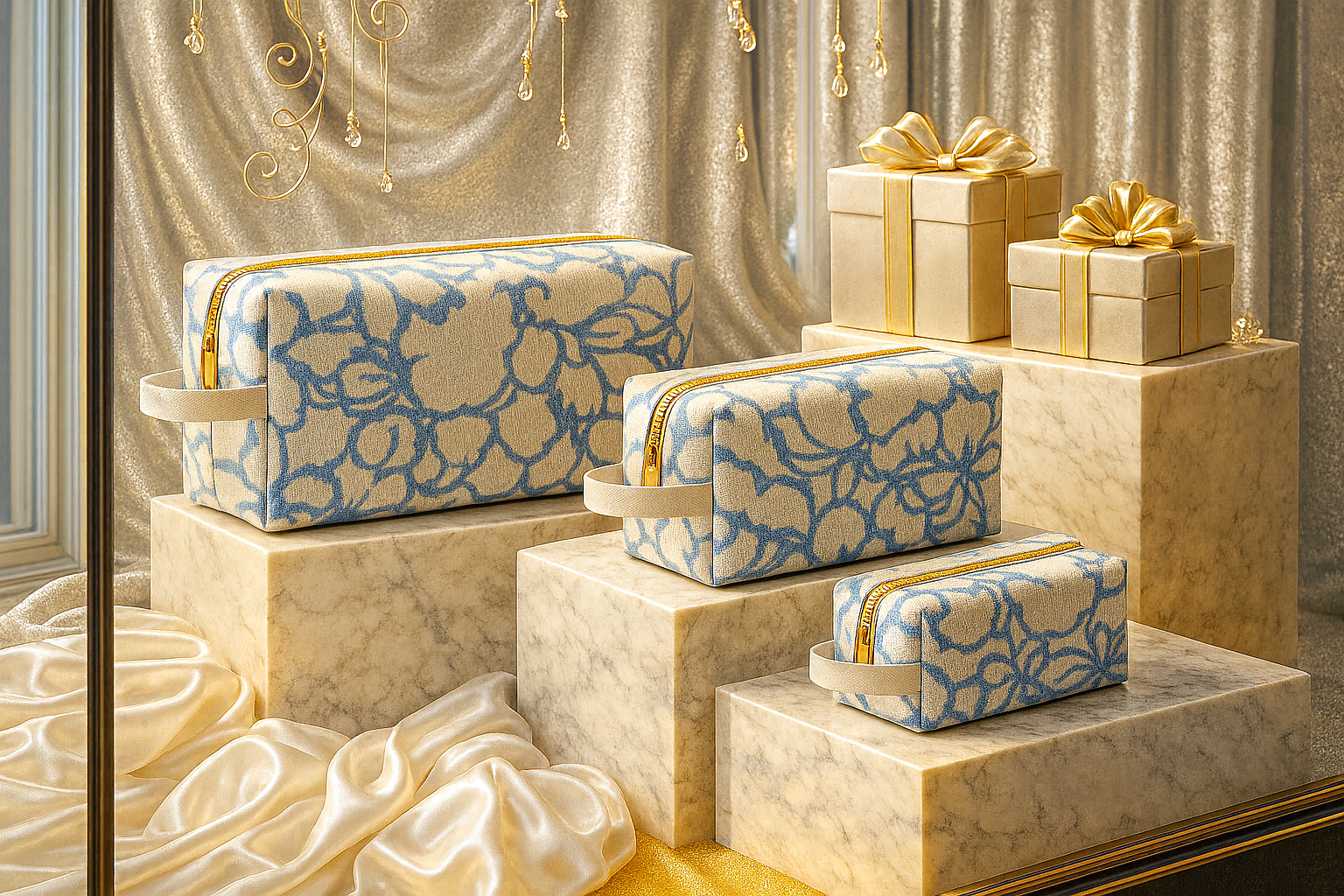 Boxy Makeup Bags - Thai Lotus, Blue