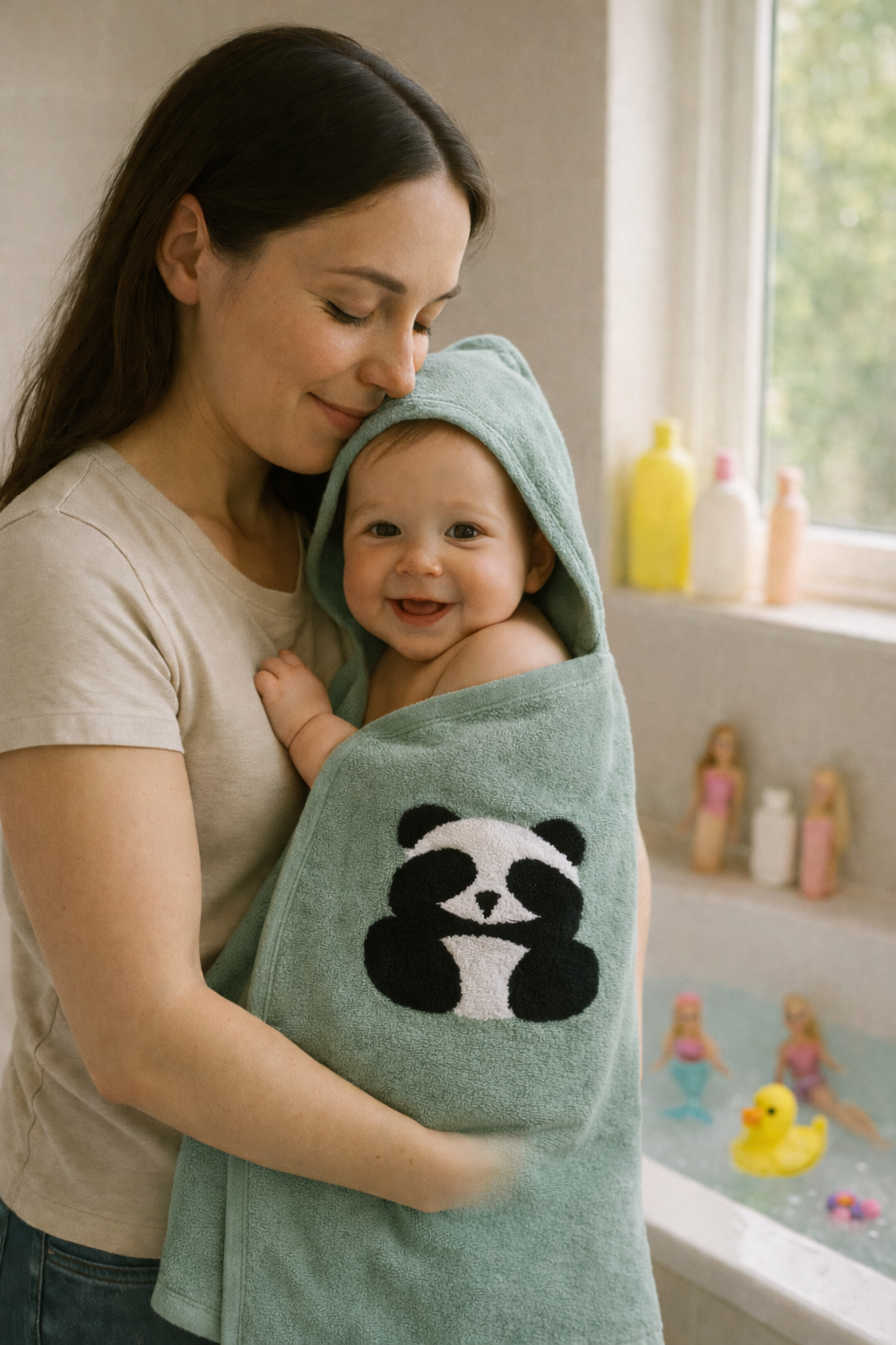 Panda Motif Baby|Toddler Bath Towel – 27x52 inches; 100% Cotton, Ultra-Soft & Quick Dry  – Large, baby bath or swim time | baby gift