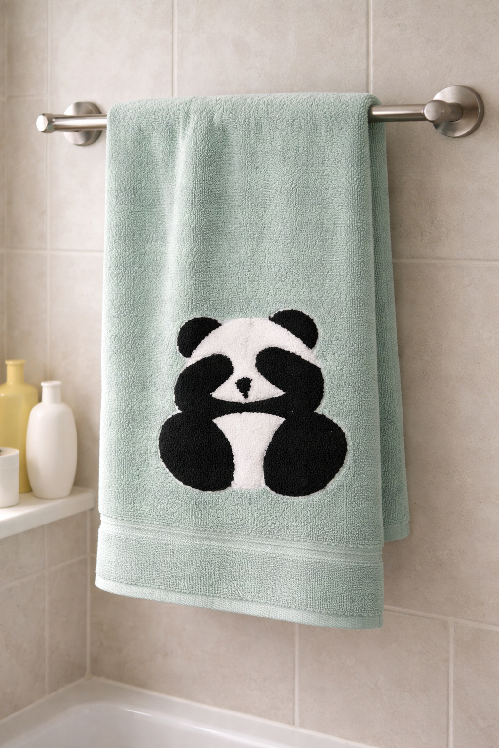 Panda Motif Baby|Toddler Bath Towel – 27x52 inches; 100% Cotton, Ultra-Soft & Quick Dry  – Large, baby bath or swim time | baby gift