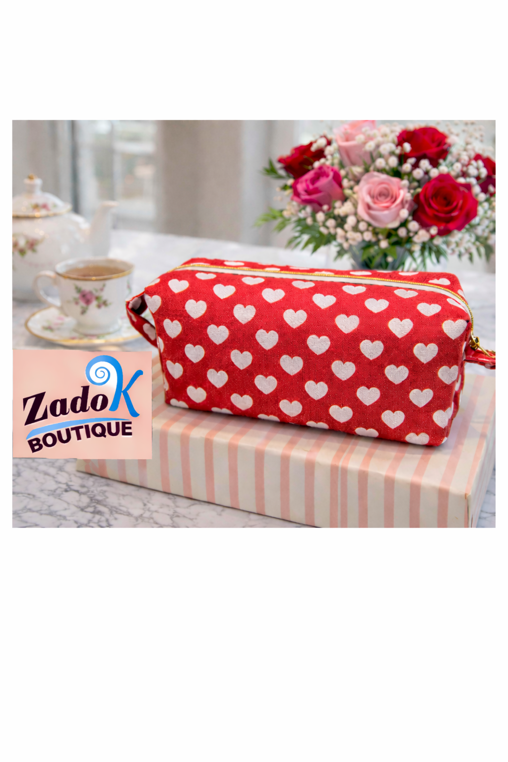 Valentine | Hearts Boxy Makeup Bag – Medium