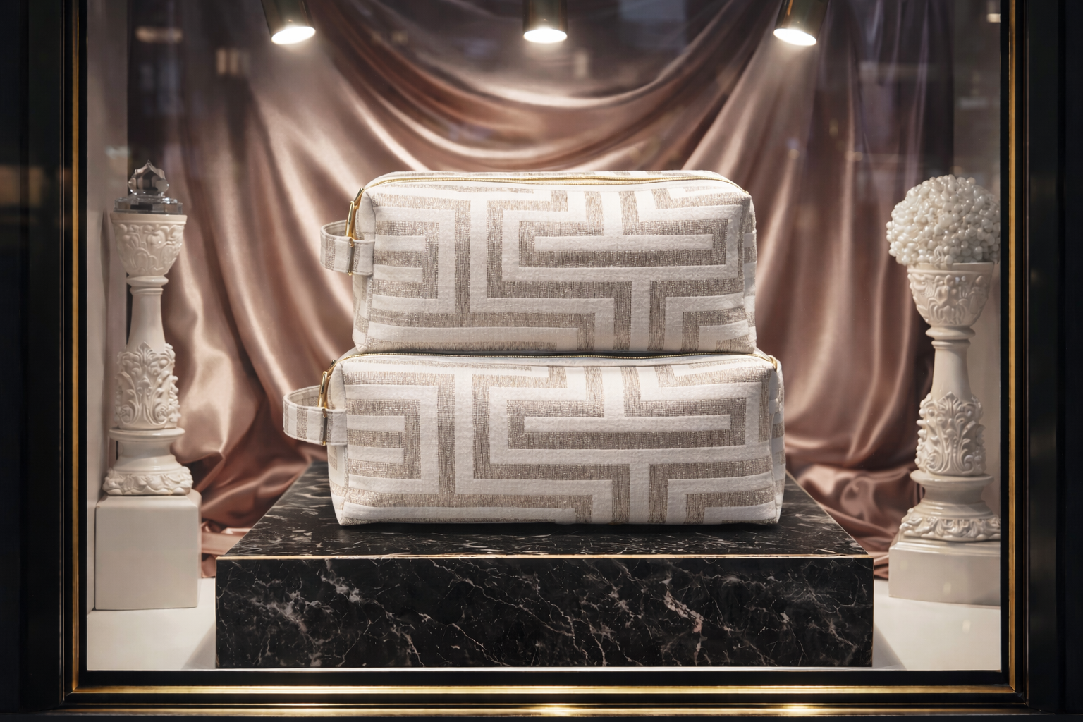 Platinum and Cream Boxy Makeup Bag – Medium