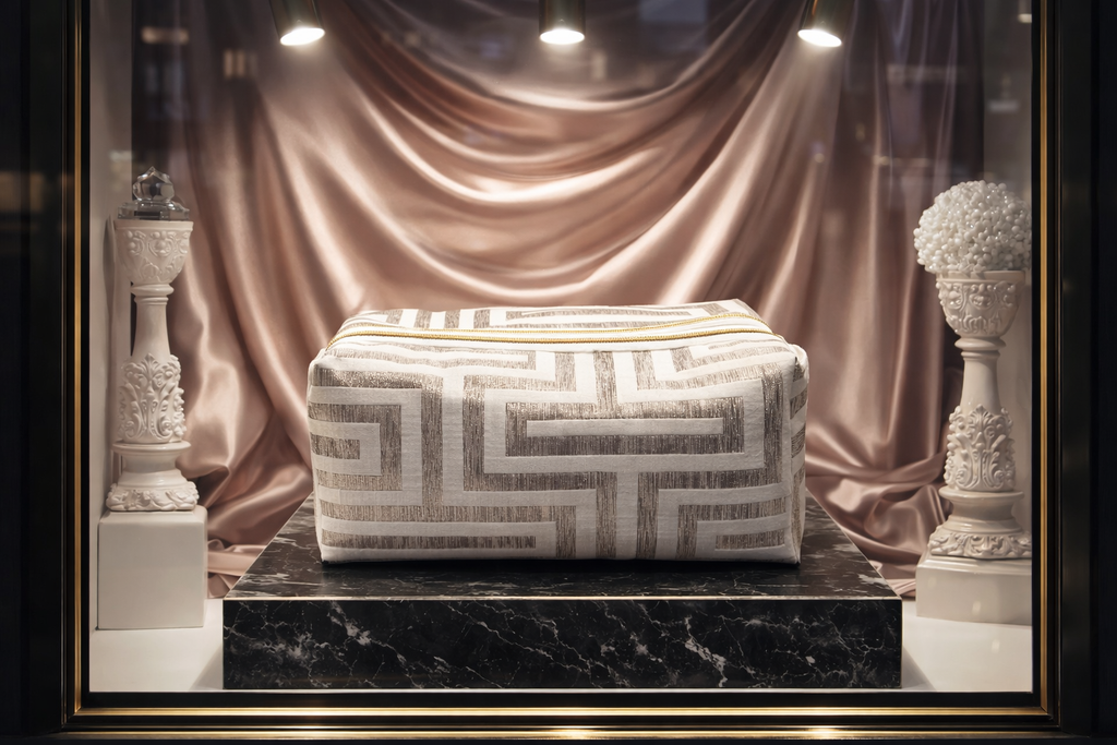 Platinum and Cream Boxy Makeup Bag – Medium