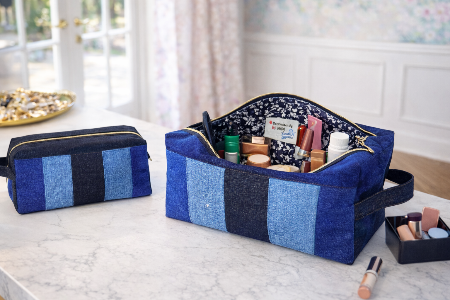 Denim Stripe Boxy Organizer Bag – Medium