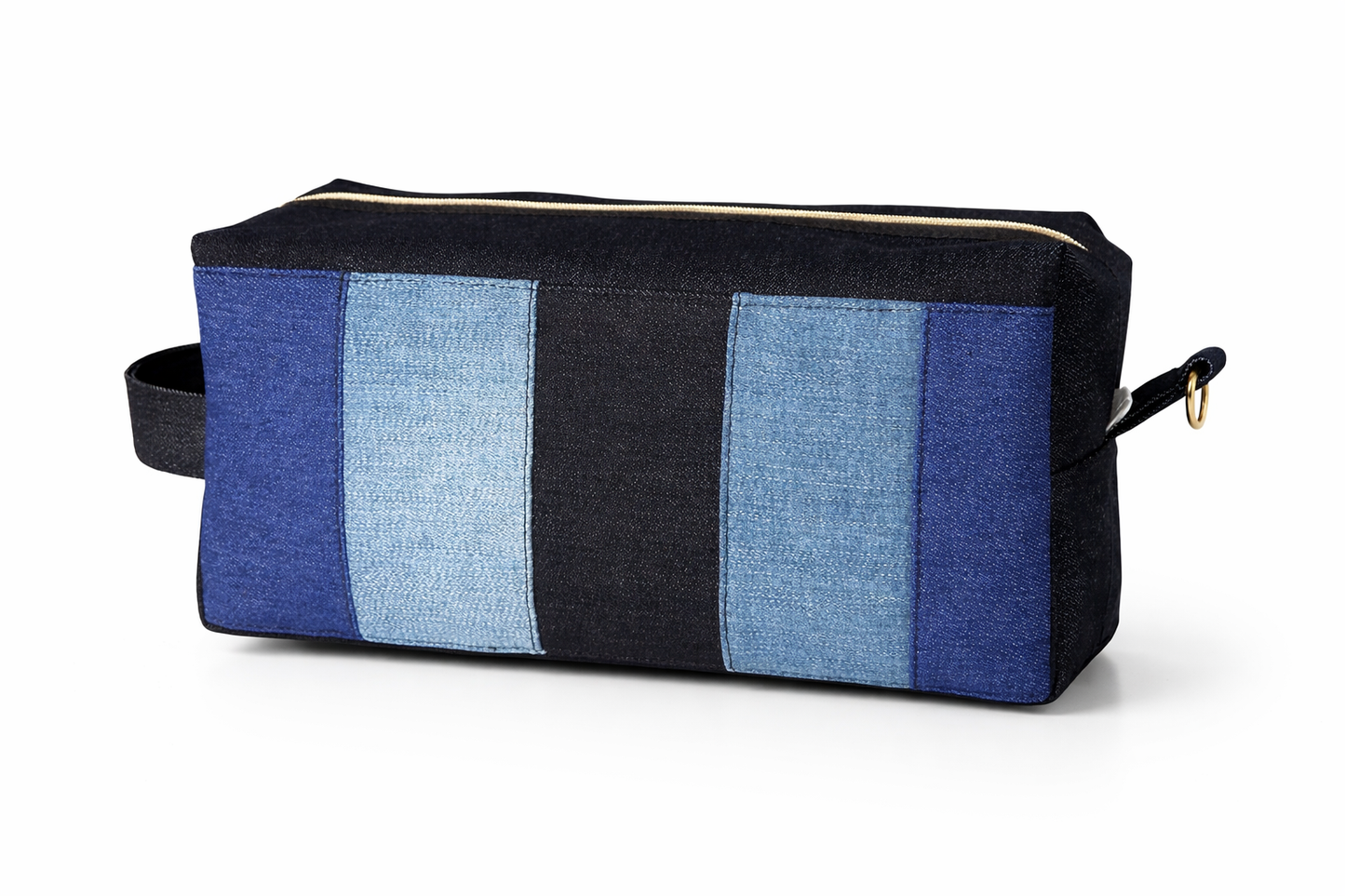 Denim Stripe Boxy Makeup Bag – Medium