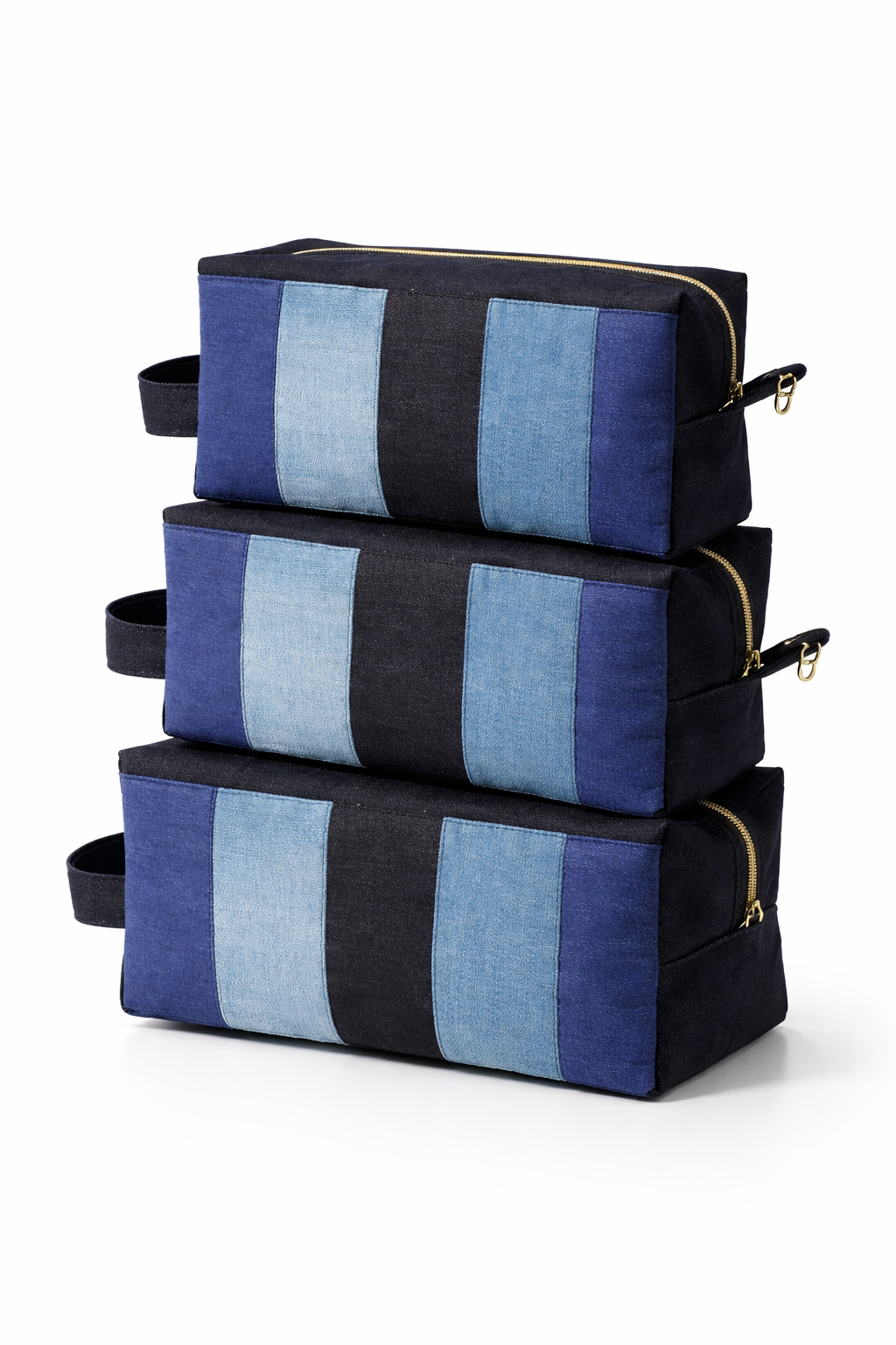 Denim Stripe Boxy Makeup Bag – Medium