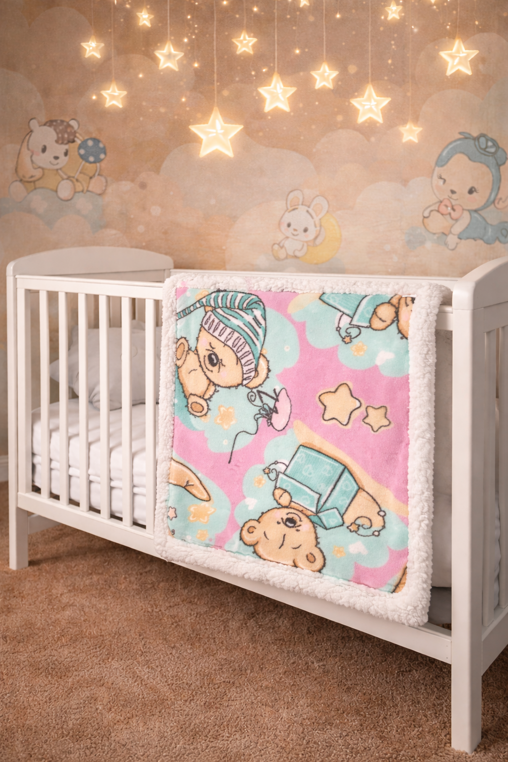 Baby Blanket : Green Teddy - Sherpa & Flannel