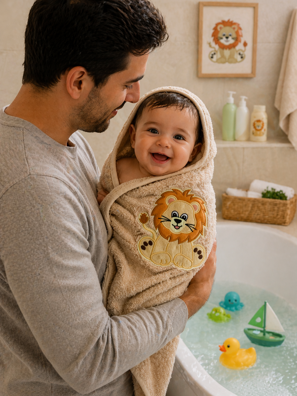 LION Motif Baby|Toddler Bath Towel – 30x56 inches; 100% Cotton, Ultra-Soft & Quick Dry  – Large, baby bath or swim time | baby gift (Copy)