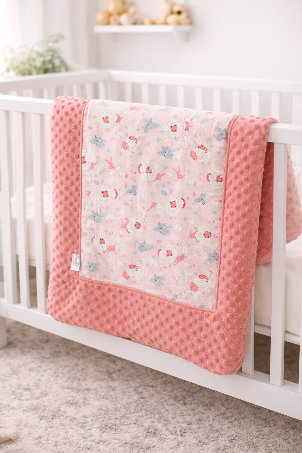 Baby Blanket Gift Set: Salmon Pink Minky-Dot & Flannel with 2 Burp Cloths