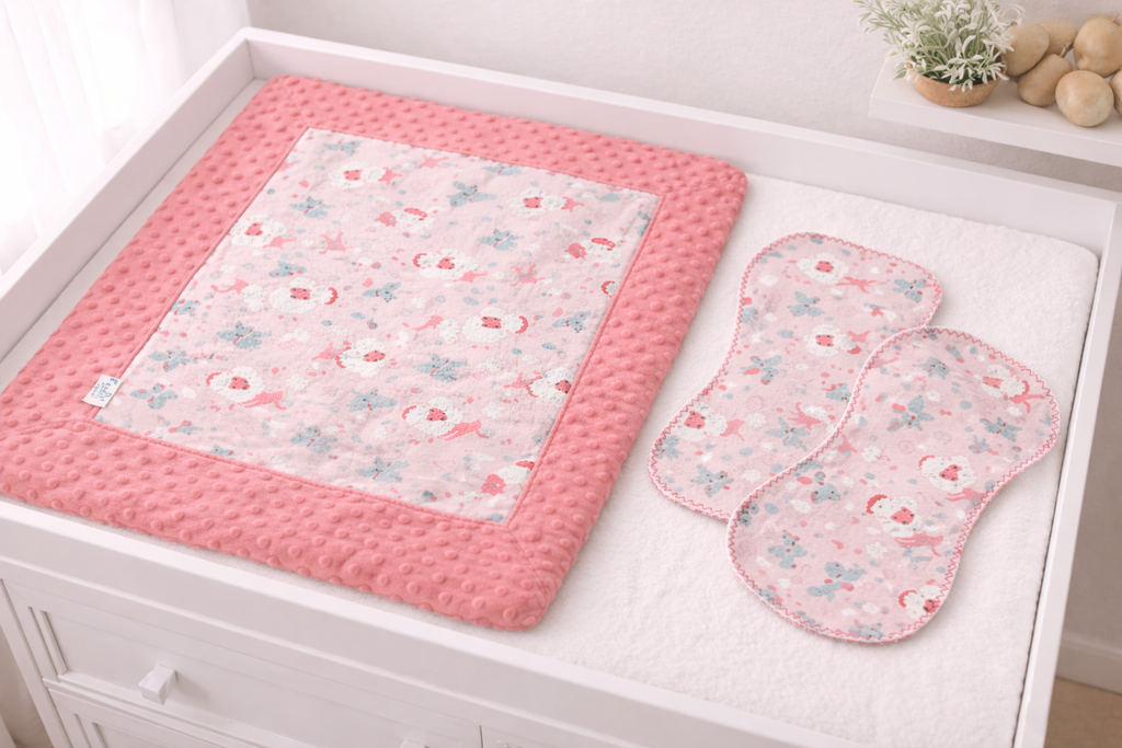 Baby Blanket Gift Set: Salmon Pink Minky-Dot & Flannel with 2 Burp Cloths