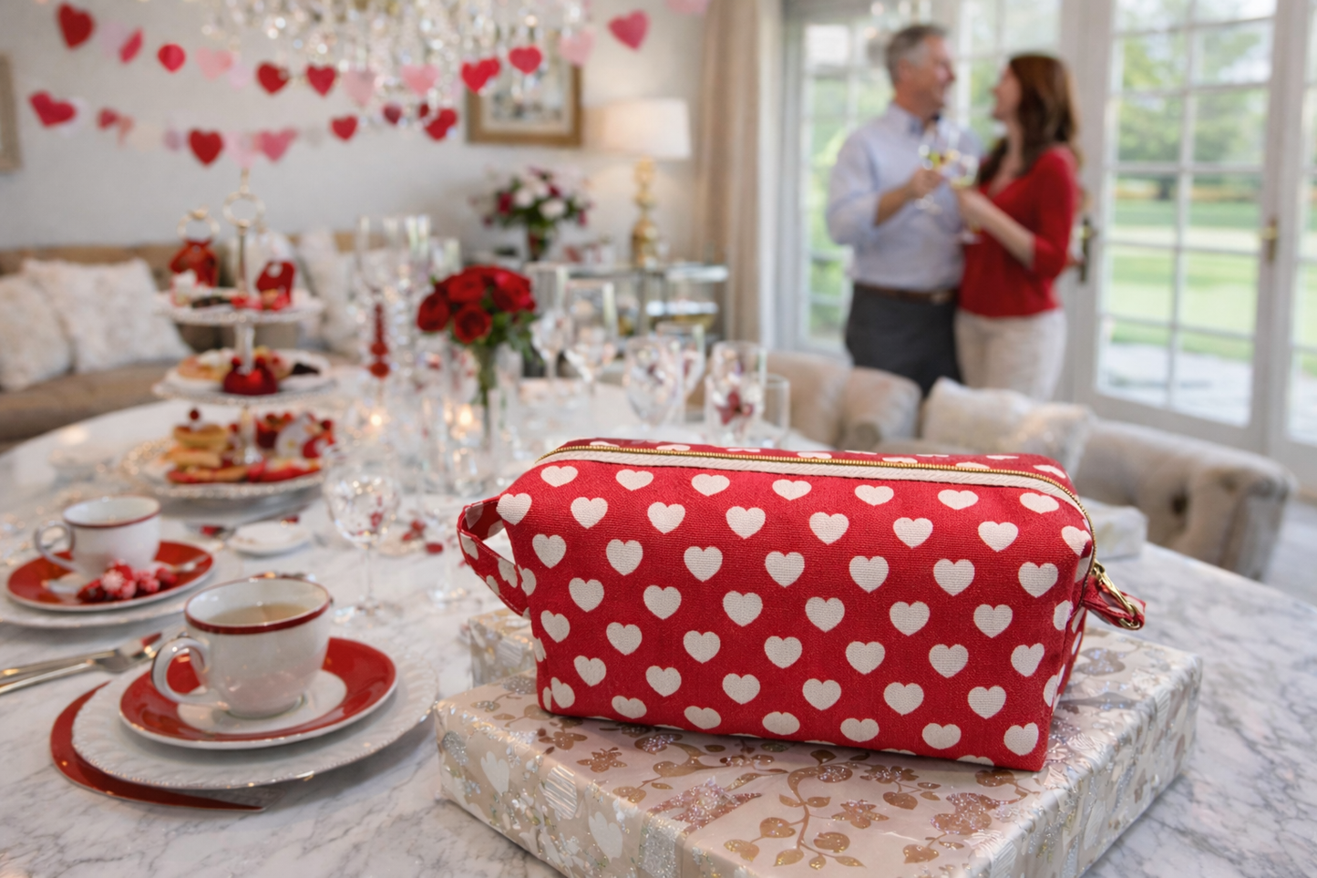 Valentine | Hearts Boxy Makeup Bag – Medium
