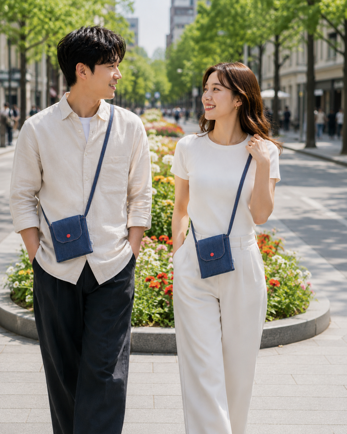 Blue Denim Crossbody bag with 7 pockets