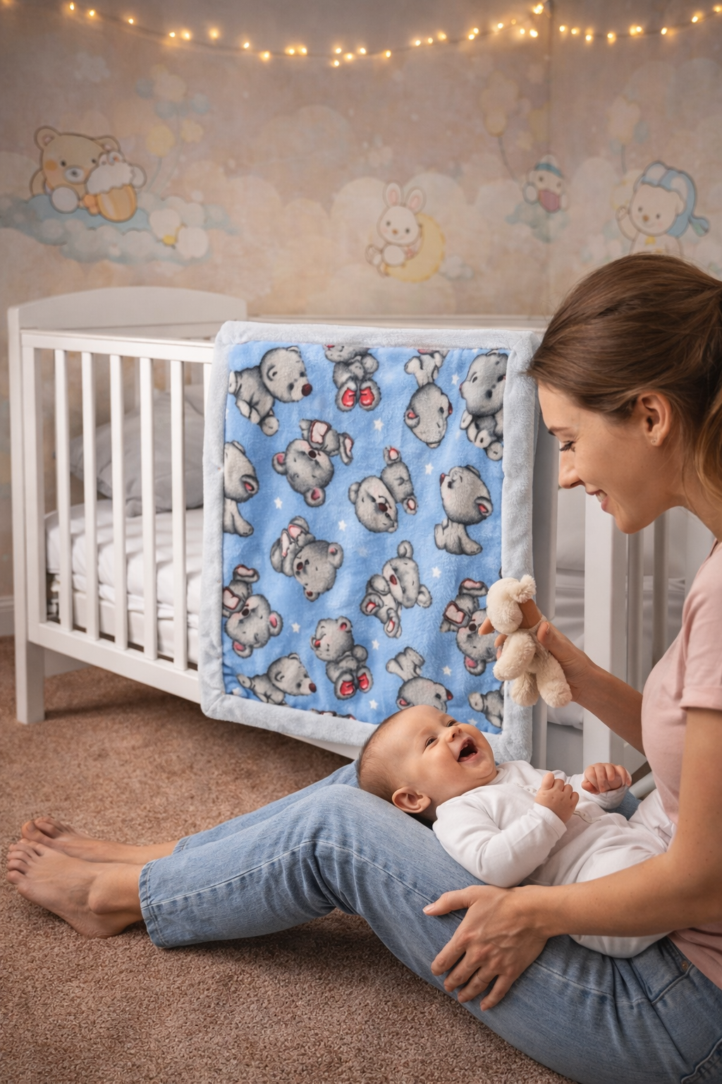 Blue Teddy bear Baby Blanket: Flannel