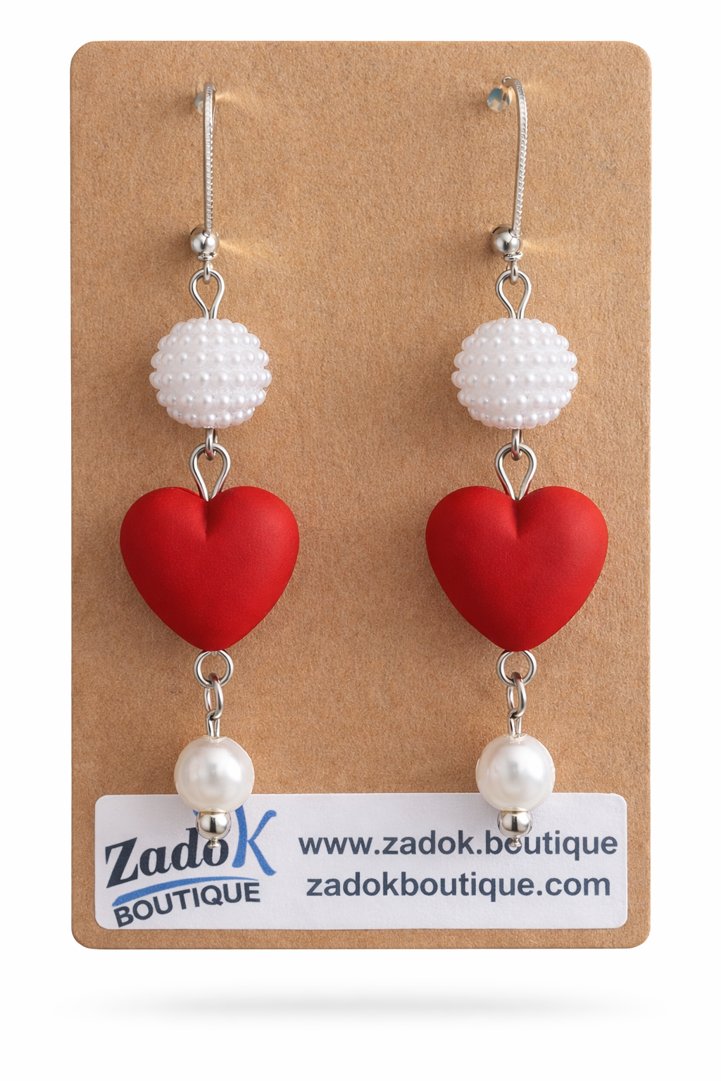 Valentines Earrings - Elegant Pearl and Heart dangle earrings | Gift for Her