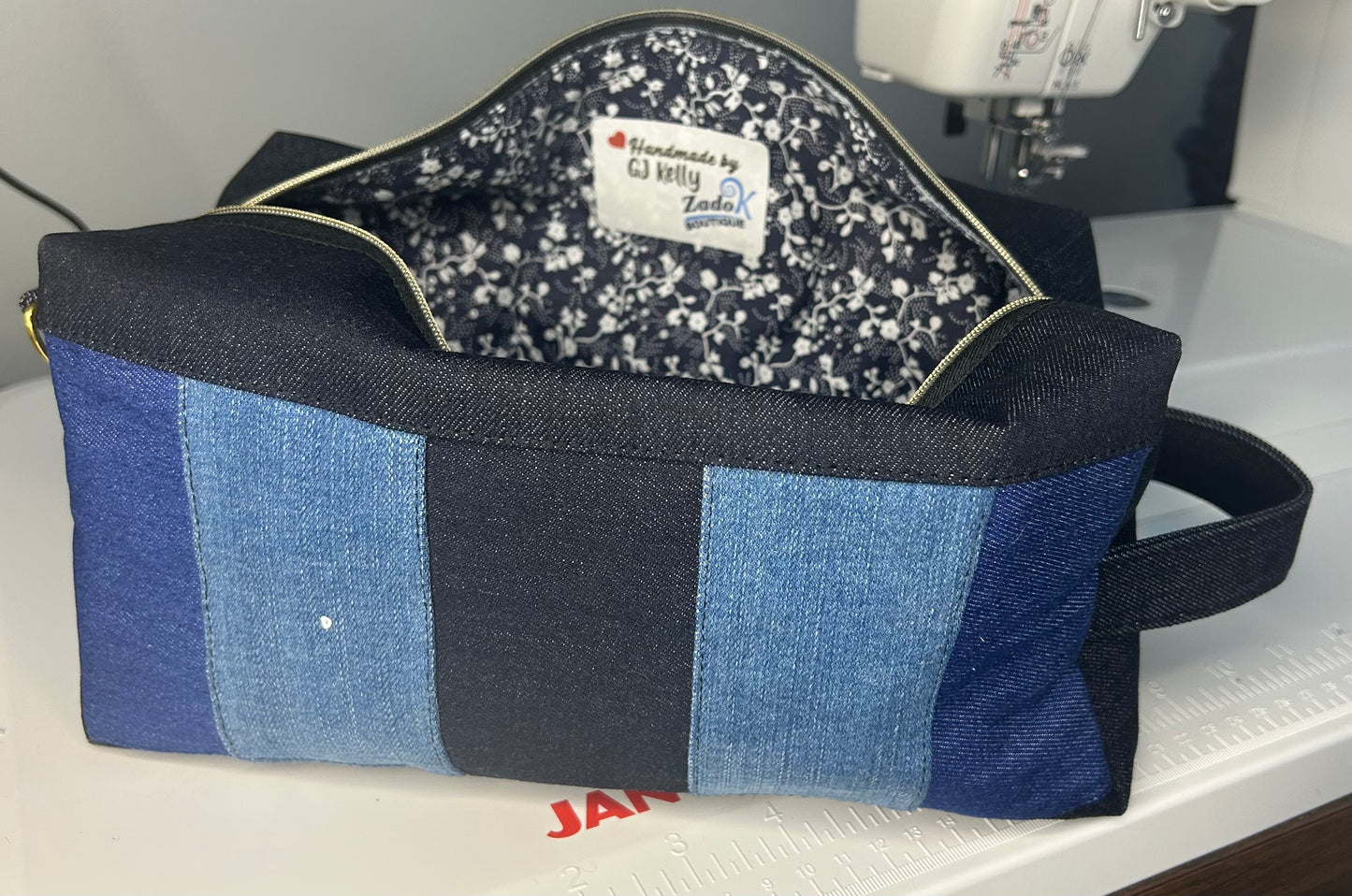 Denim Stripe Boxy Makeup Bag – Medium