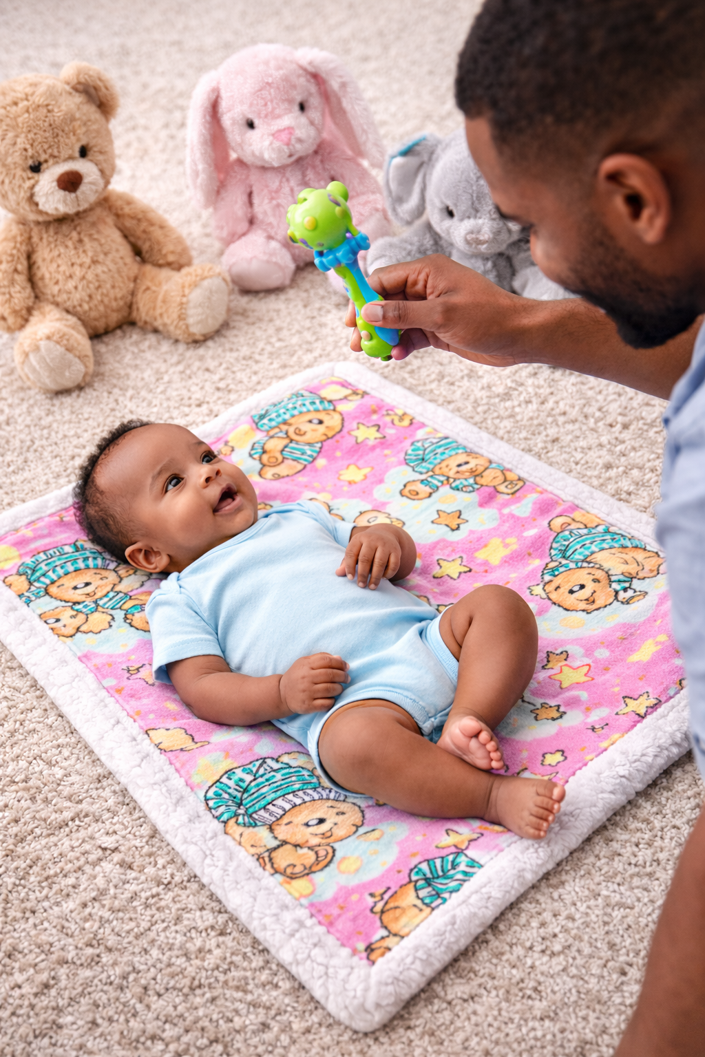 Baby Blanket : Green Teddy - Sherpa & Flannel
