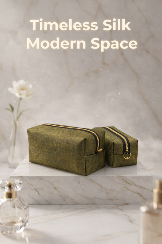 Boxy Makeup Bags: Mint Green & Gold, Raw Silk