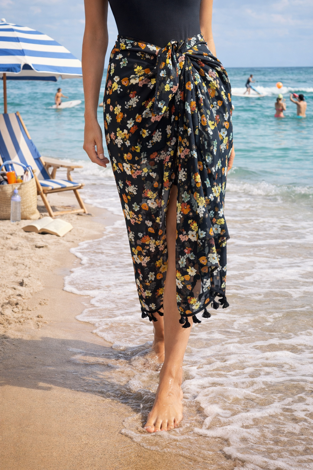 Floral Sarong Beach Wrap: Lightweight Swimsuit Cover-Up