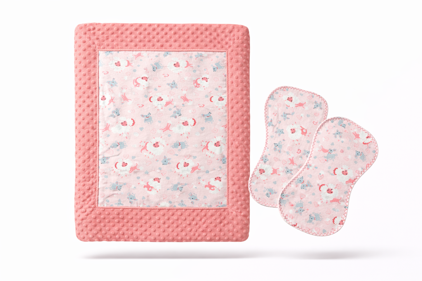 Baby Blanket Gift Set: Salmon Pink Minky-Dot & Flannel with 2 Burp Cloths