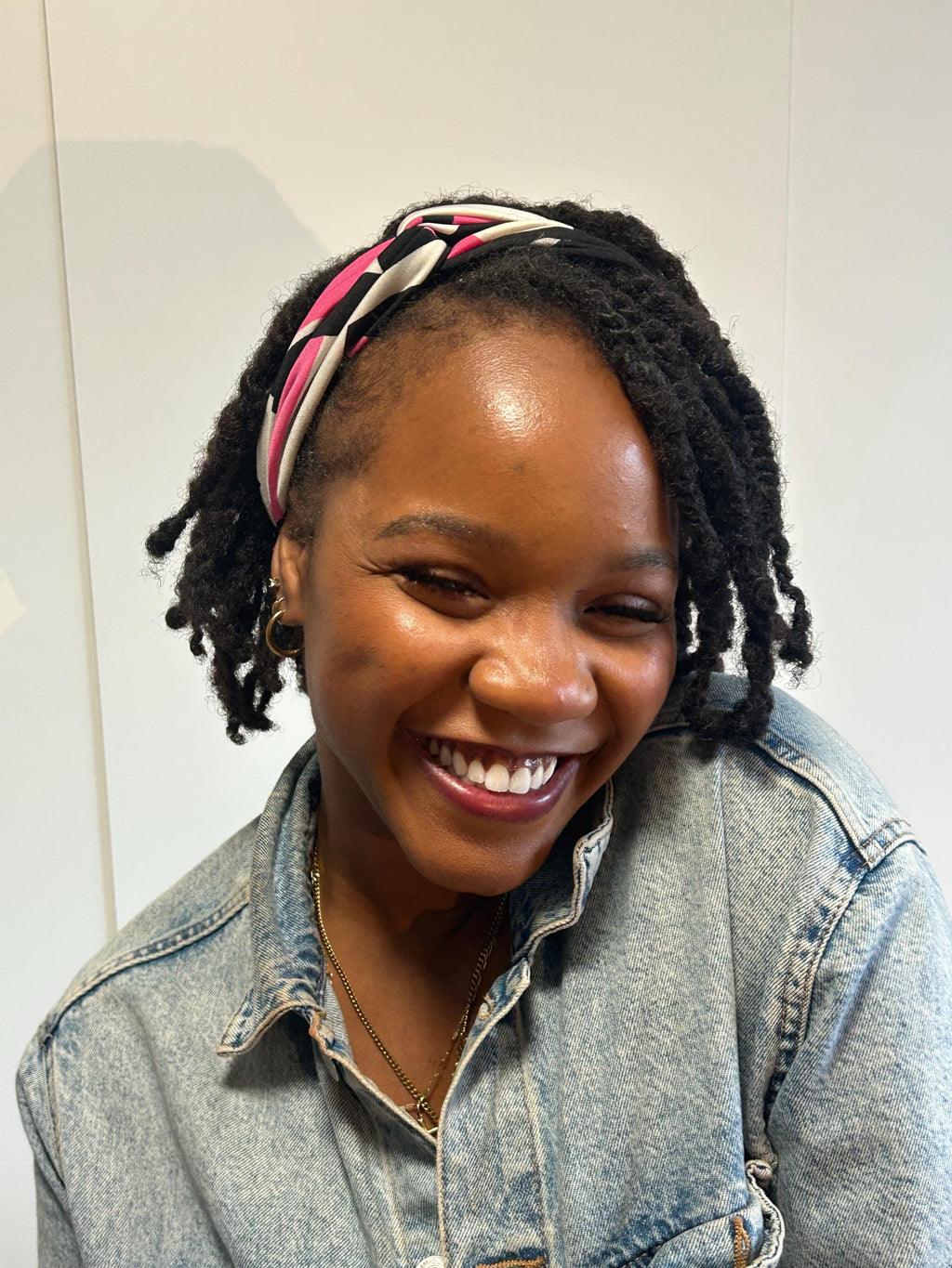 Knotted Turban Headband: Geometric Pink & Black - Wide Double Twist Knotted Headband - Active Wear