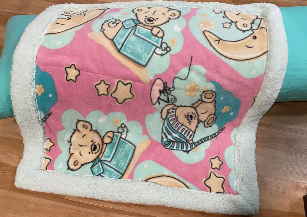 Teddy Bear Baby Blanket: Soft Sherpa & Flannel, Handmade