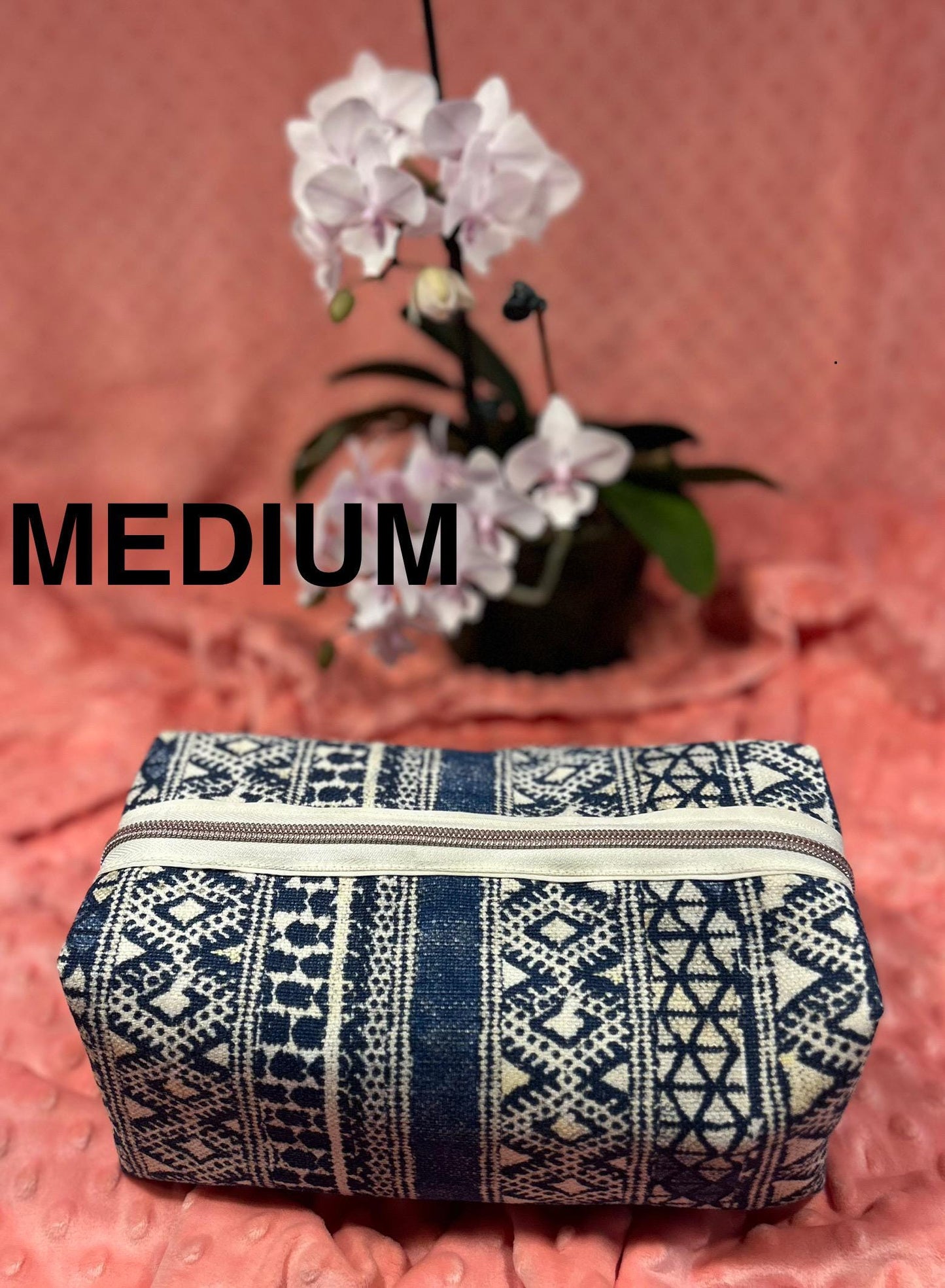 Quilted Makeup Bags Set: Blue & Cream Boxy Pouches - HAKAN Design