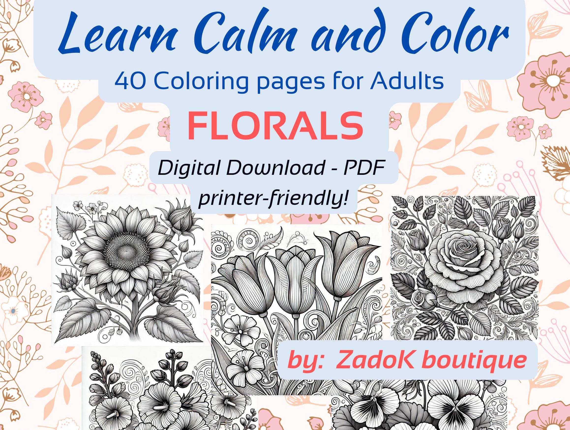 Floral Coloring Pages for Adults: Stress Relief Art Therapy (PDF Download)