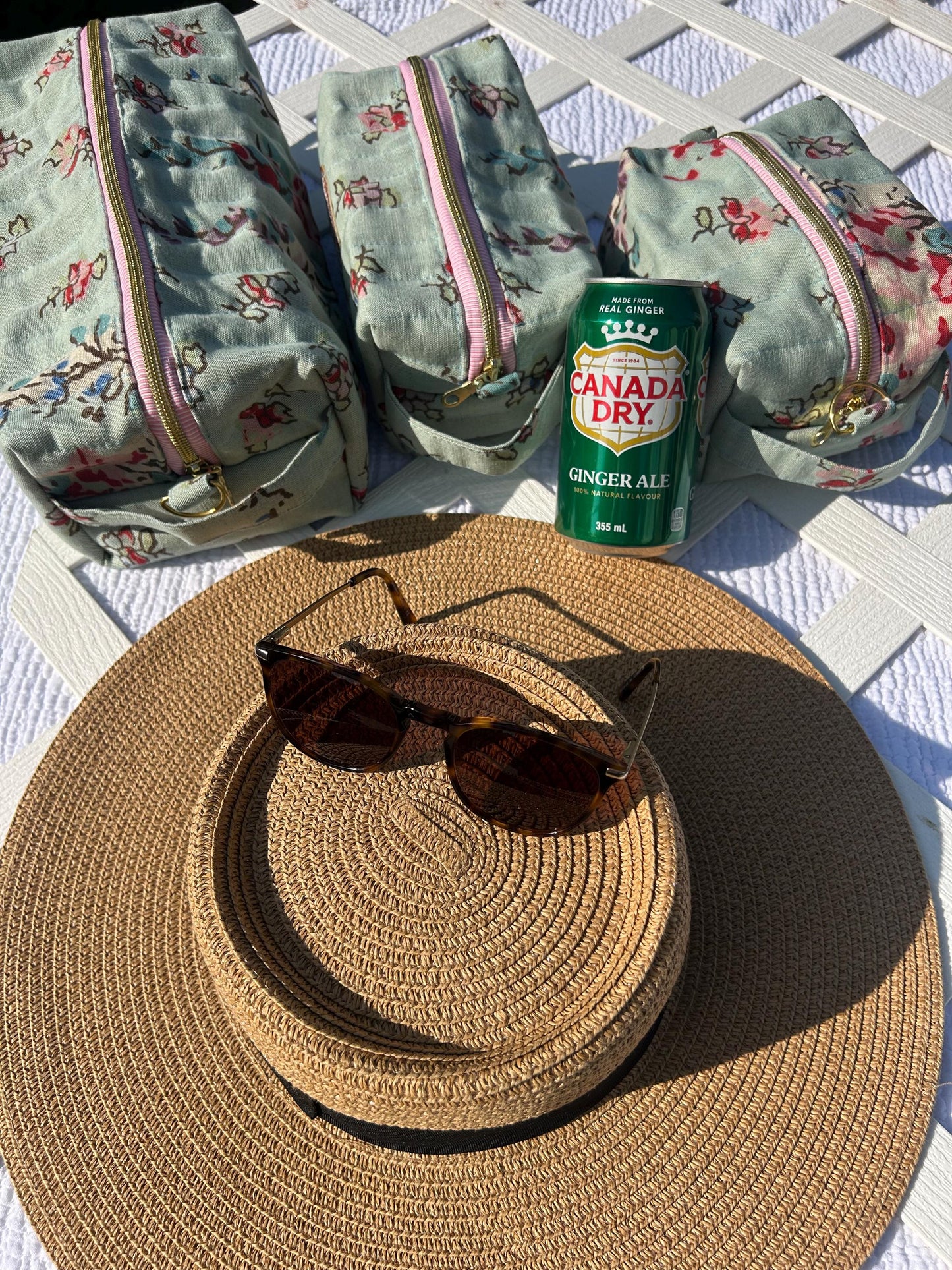 Anna French Hollyhock Quilted Makeup Bag Set: Floral Toiletry Pouches