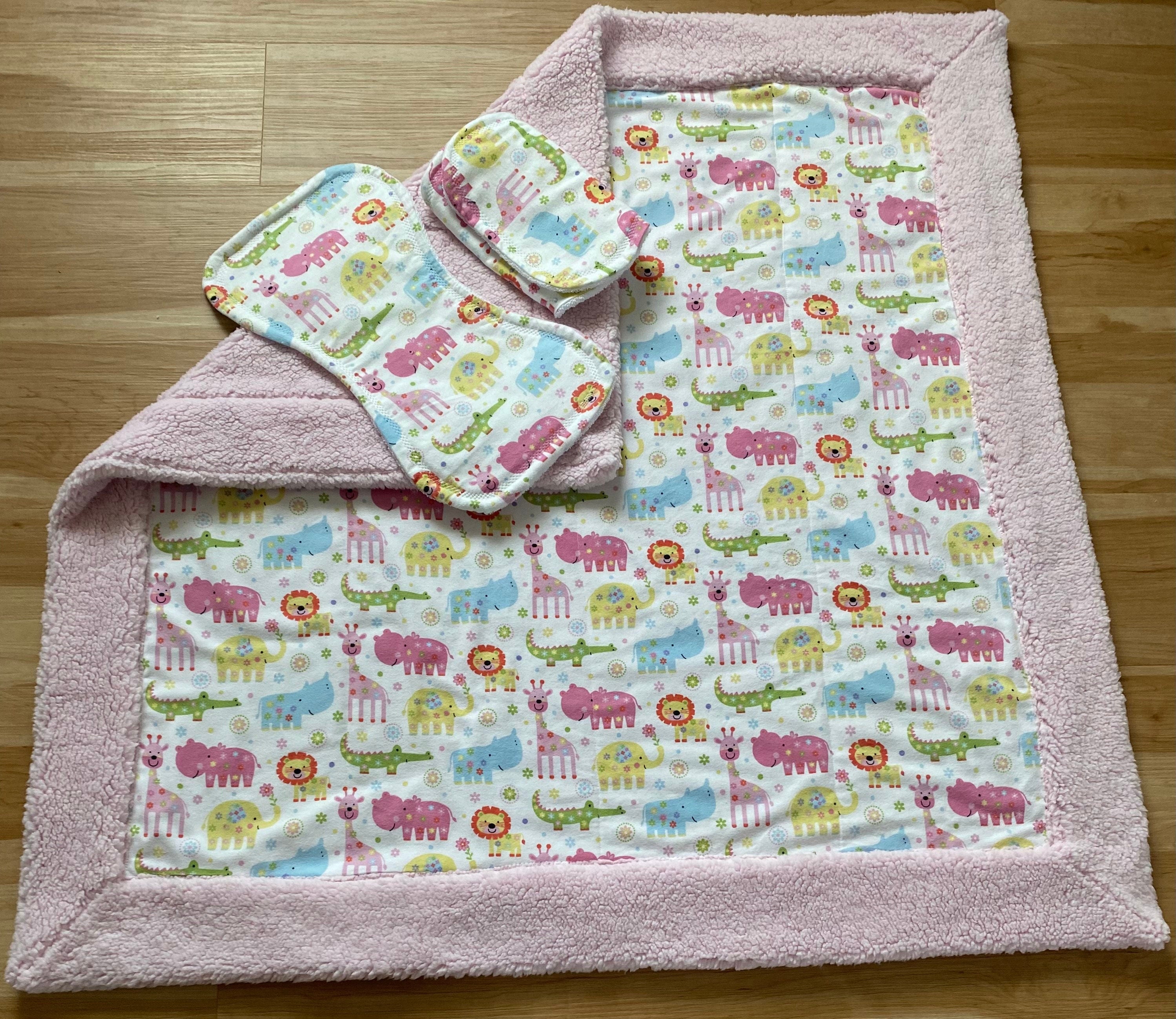 Handmade Baby Blanket Gift Set: Sherpa & Flannel with Burp Cloths