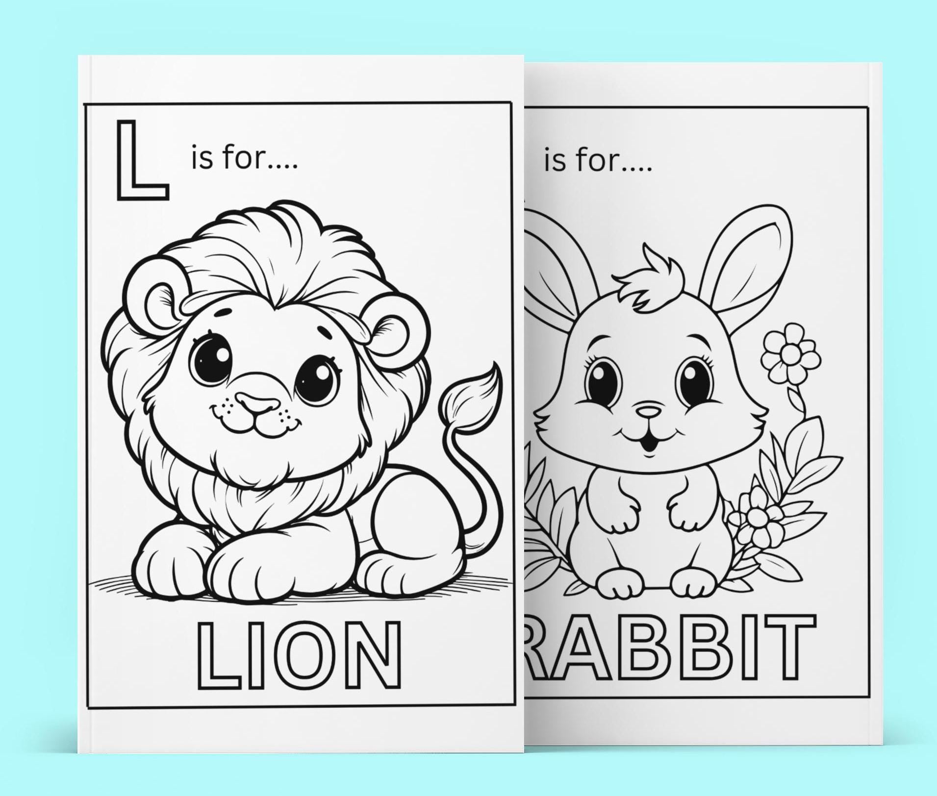 Animals A-Z Coloring Pages: Kids Alphabet, Homeschool (PDF Download)