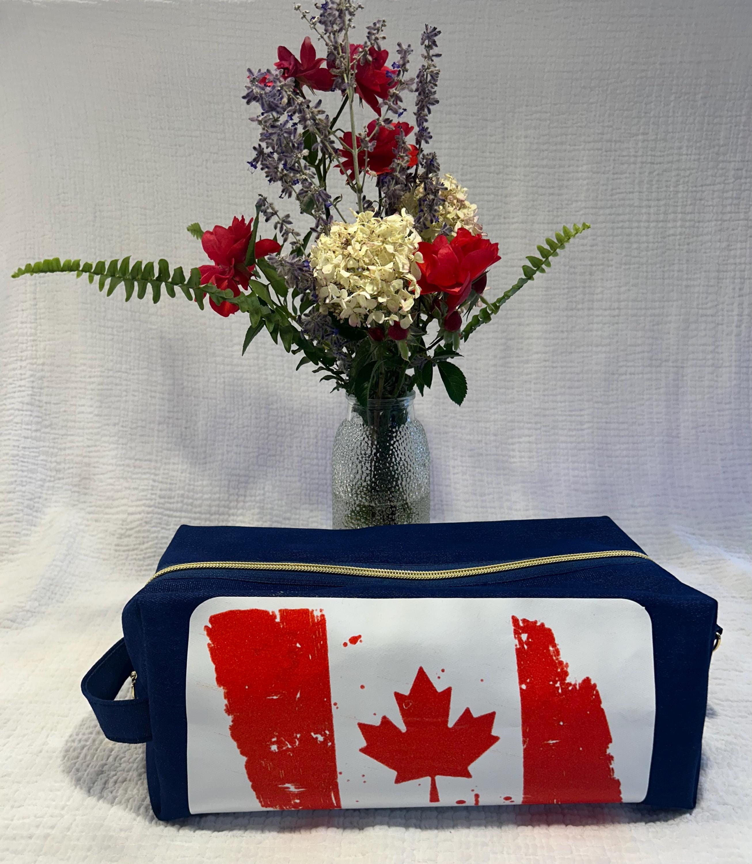 Denim Boxy Toiletry Bag - Distressed Canadian Flag
