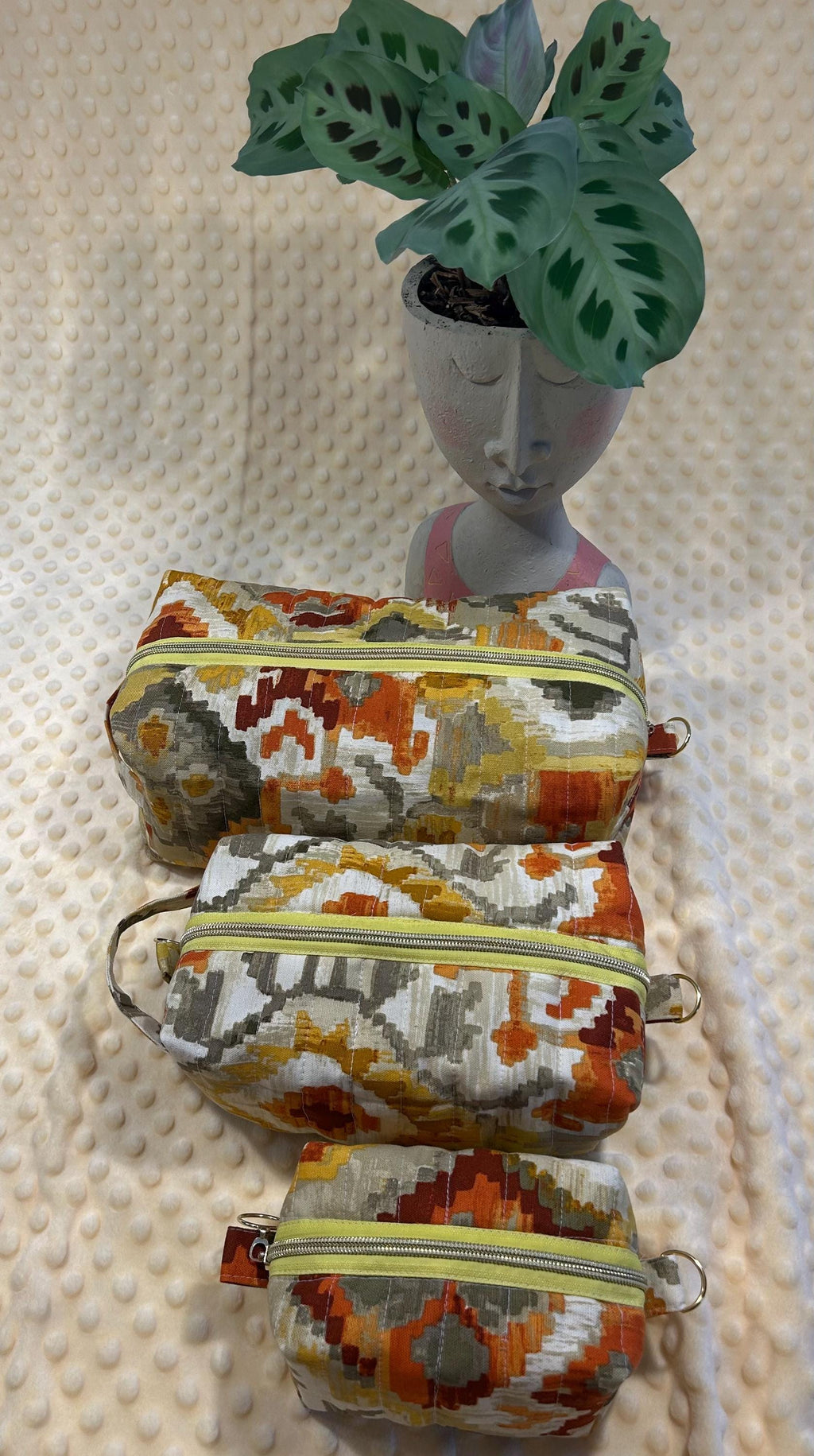 Quilted Boxy Makeup Bags: Autumn Geometric Fabric, Set of 3 or Individual