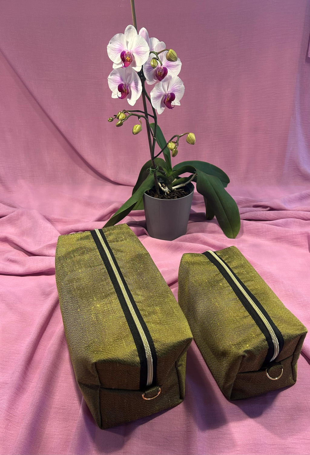 Quilted Raw Silk Makeup Bags: Mint Green & Gold - Set of 3 or individual