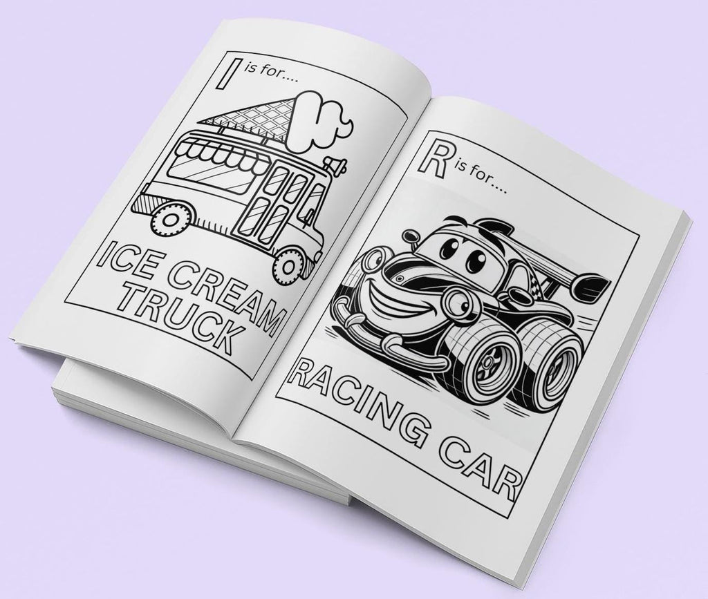 Cars and Trucks Coloring Pages A-Z: Educational Art (PDF Download)